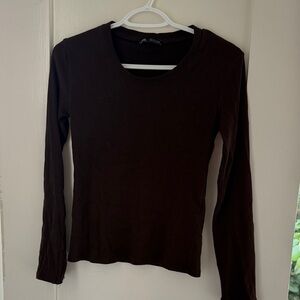 Zara Dark Brown Long Sleeve Crewneck Top